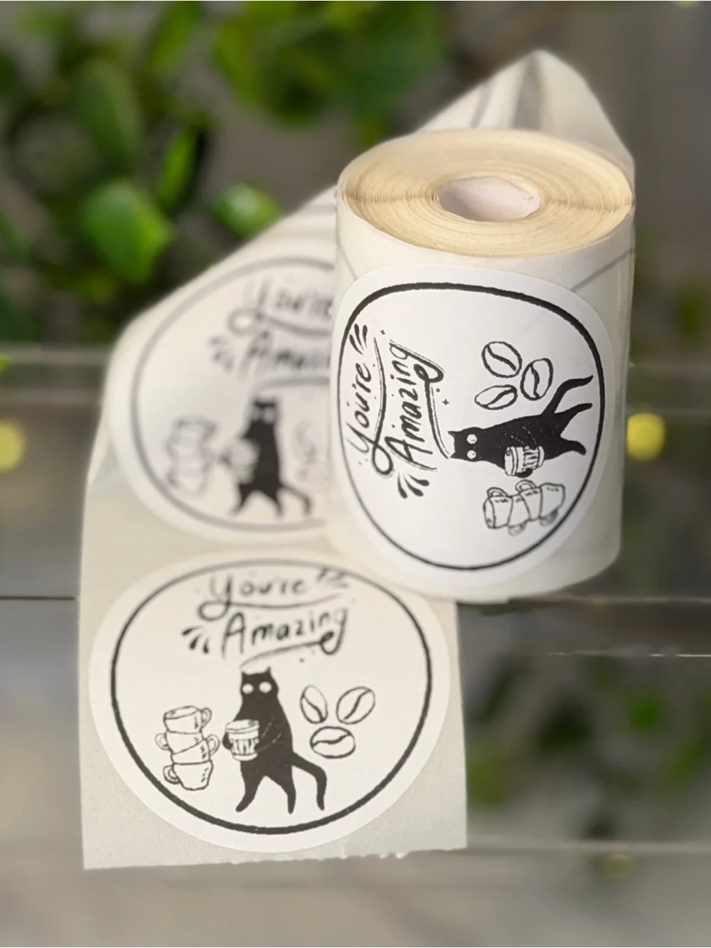 You’re Amazing Cat Coffee Encouragement 2” Round Thank You Stickers 200